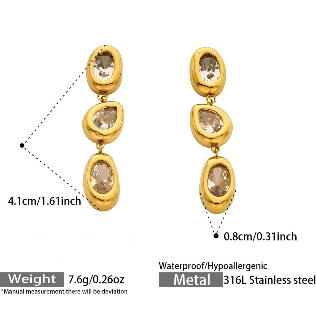 Hypoallergenic High Quality 18k Gold Plated Dangle Earrings Stainless Steel 5A Cubic Zirconia Drop Earrings for Women