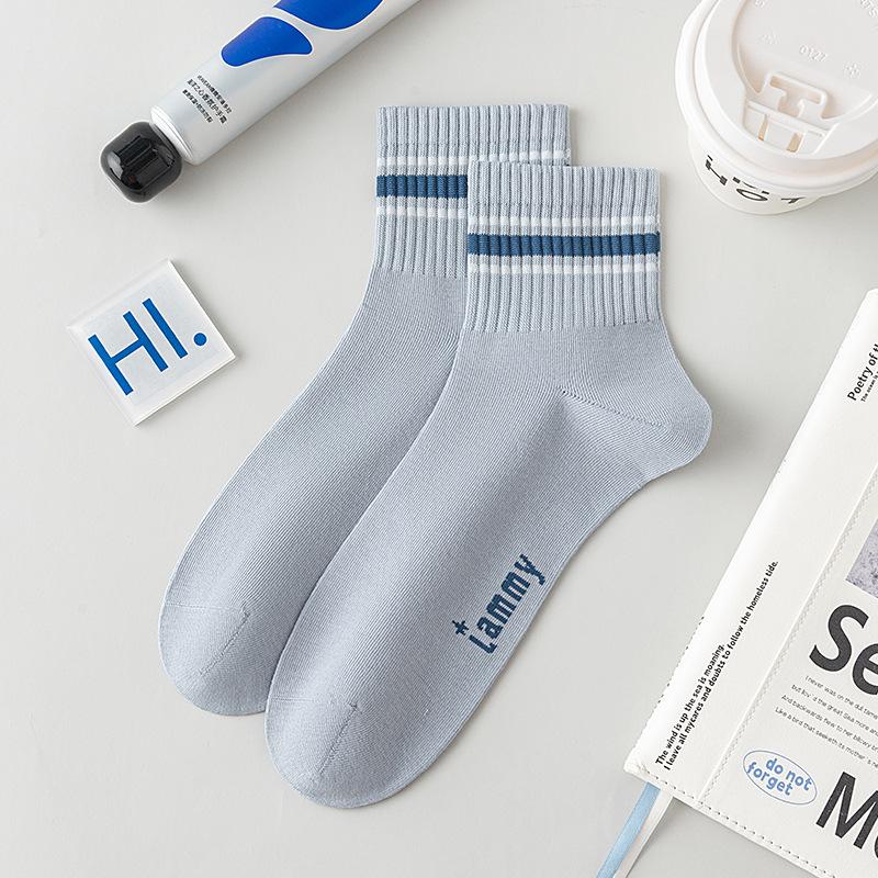

Весенне-летние мужские бесшовные хлопковые носки средней высоты, влагоотводящие, дезодорирующие, трендовые повседневные спортивные носки синий