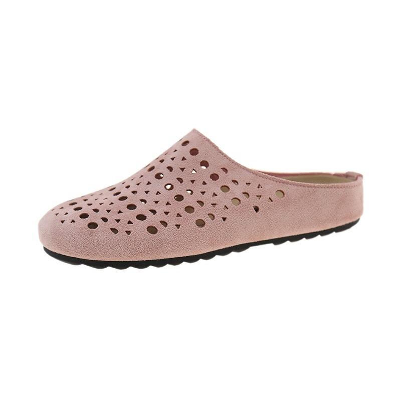 Women's Shoes 2025 Spring and Summer New Soft Leather Flat-bottomed Bag Head Half Slippers Women's Hole Lazy One-pedal Boken Shoes