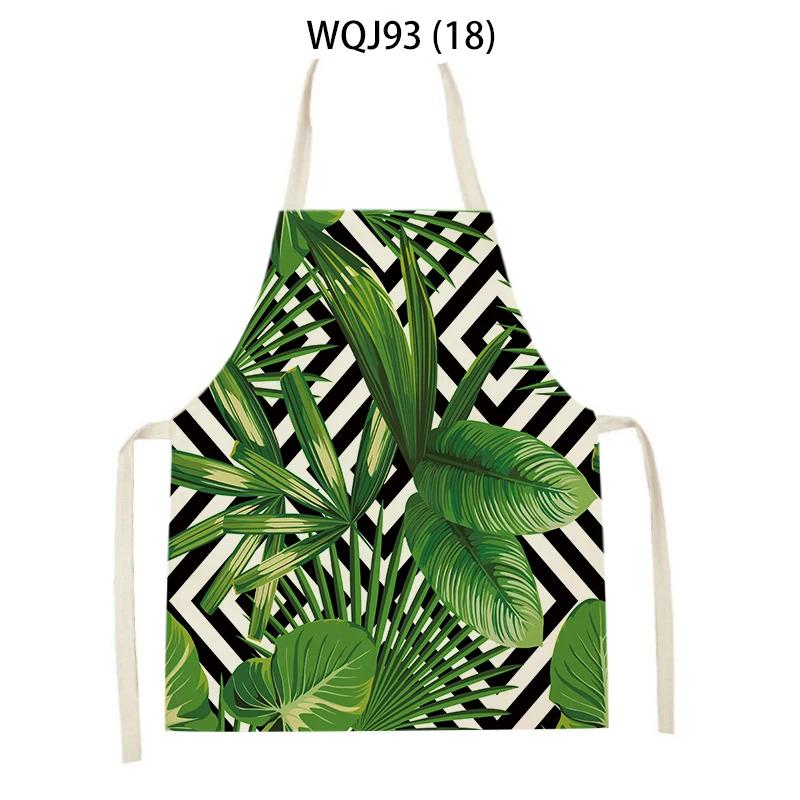 Women Men Plant Flower Leaves Pattern Cleaning Kitchen Aprons Home Cooking Baking Accessories Linen Waist Bibs Home Decor