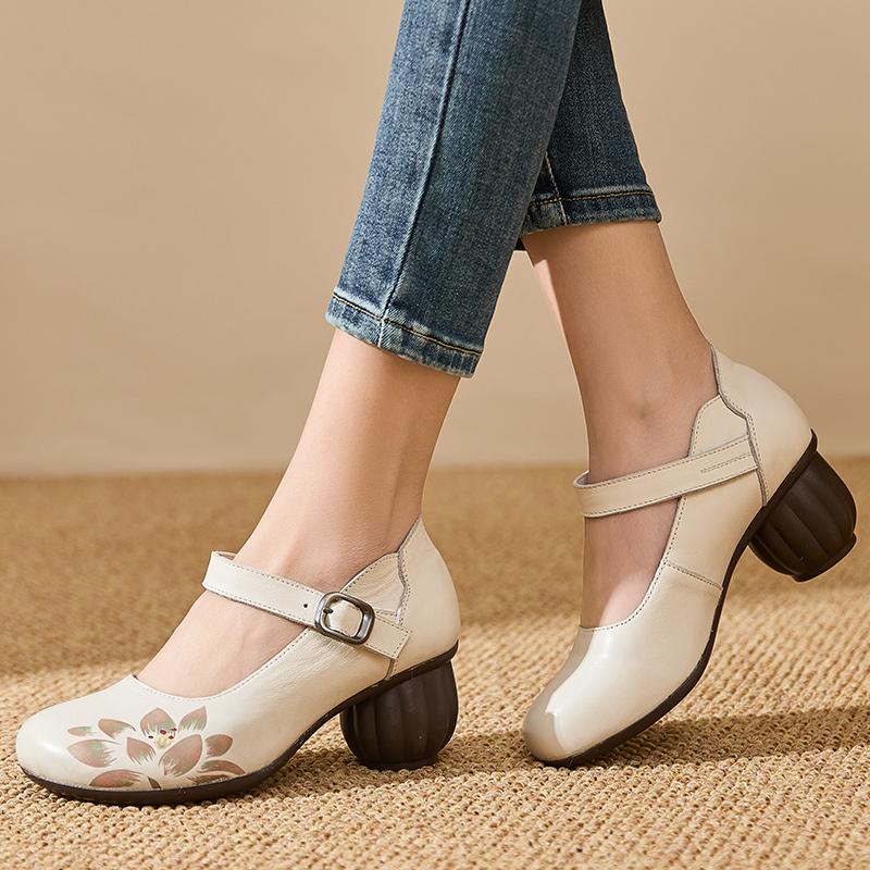 Fashion GKTINOO 2025 Spring Flower Genuine Cow Leather Shoes Women Shoes Elegant Fashion Shoes Woman Retro Handmade Shoes High Heels