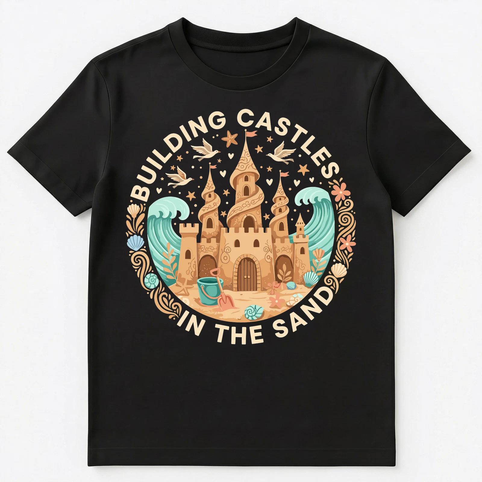 

Whimsical Sandcastle Building Beach Vibes Art Unisex T-Shirt L