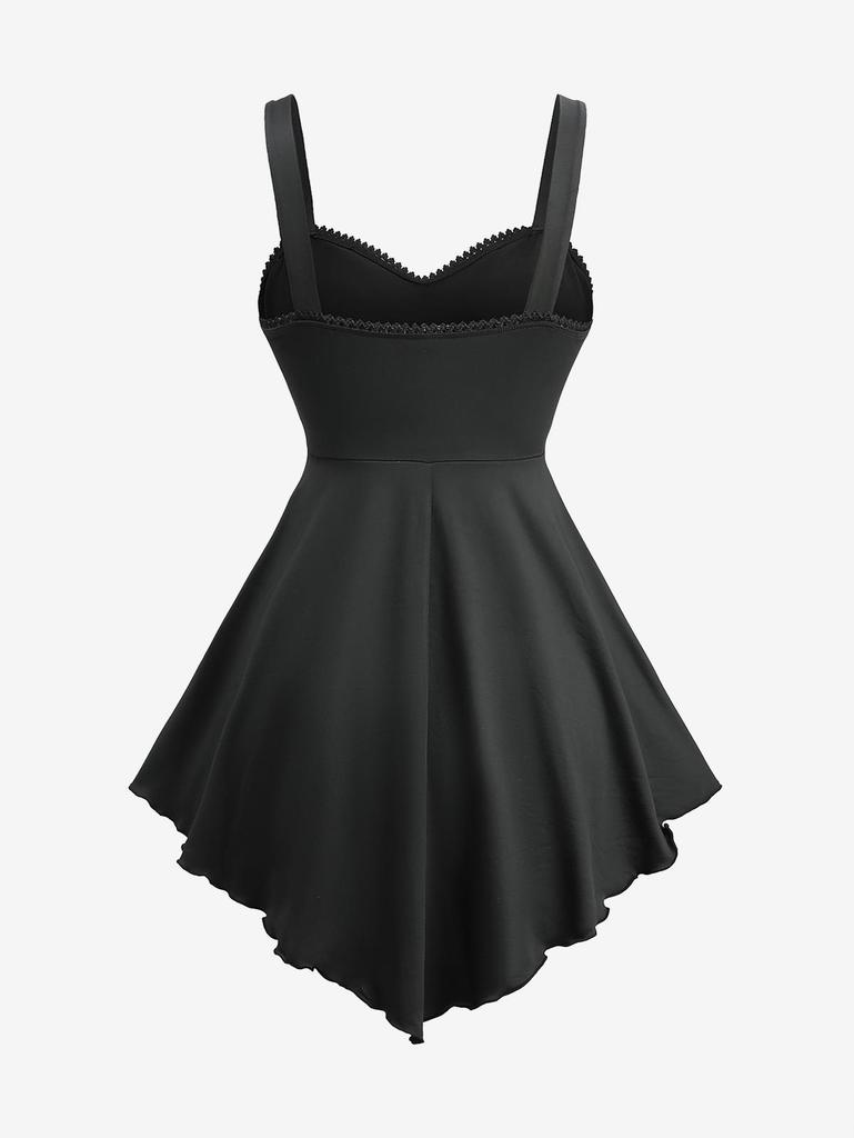 Rosegal Plus Size Flowers Watercolor Print V Buckle Lace Trim Asymmetrical Tank Top