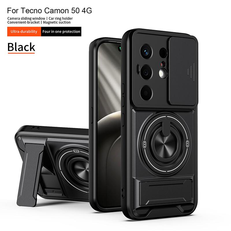 Slide Camera Cover for Infinix Camon 50 4G Case With Built-in Ring Stand and Folding Stand