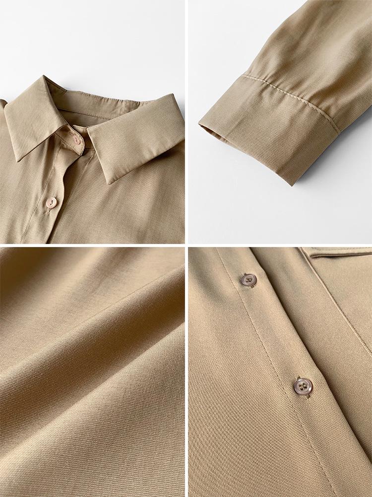 Spring Korean Style Solid Color Long Sleeve Overlap Shirt for Women