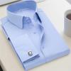 Camicia da uomo francese con gemelli, camicia da uomo a maniche lunghe slim fit per affari, senza bottoni, formale da uomo, tinta unita