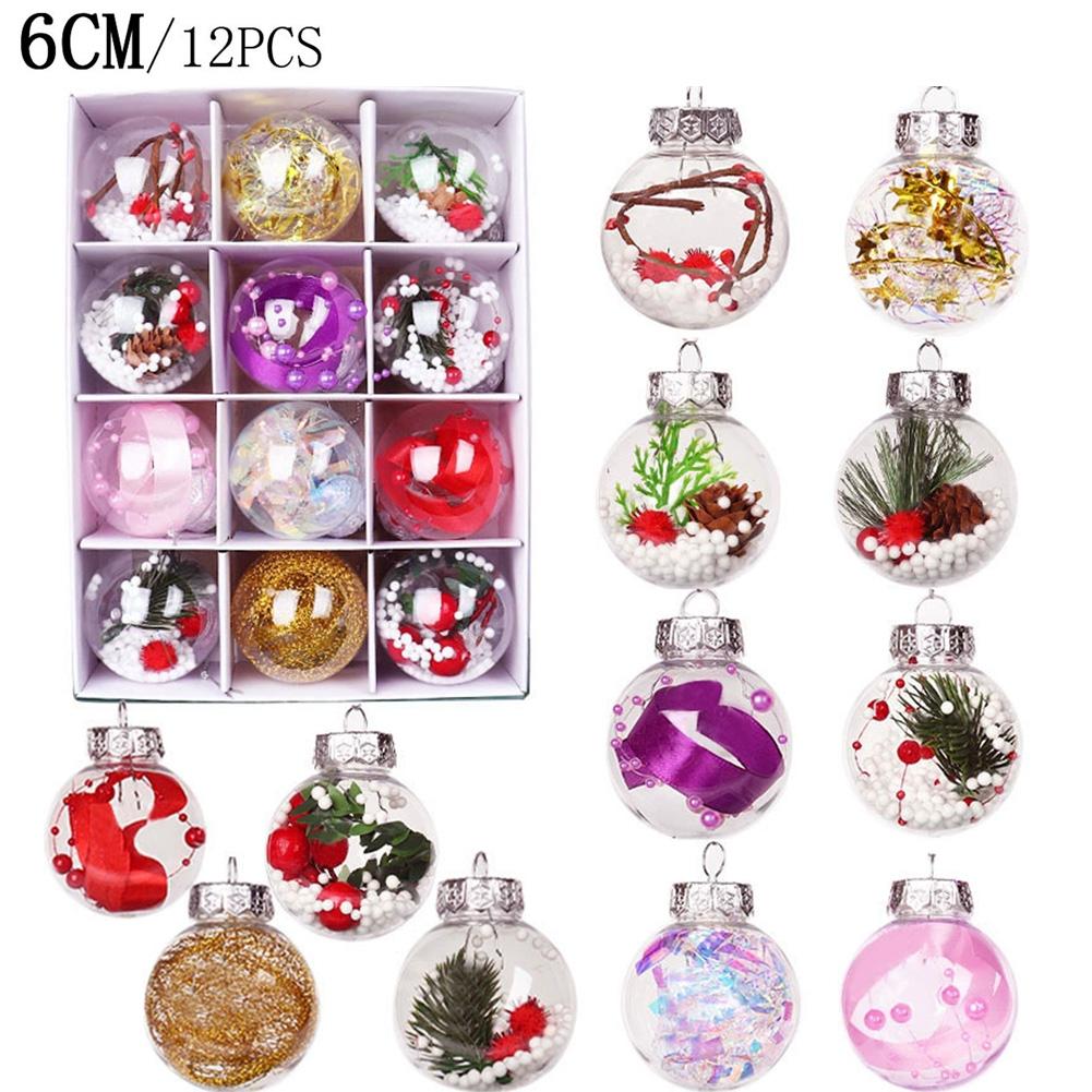 12Pcs/box Christmas Tree Balls Ornament 6CM Transparent Hanging Bauble Pendant 2025 Christmas New Year Party Home Decoration