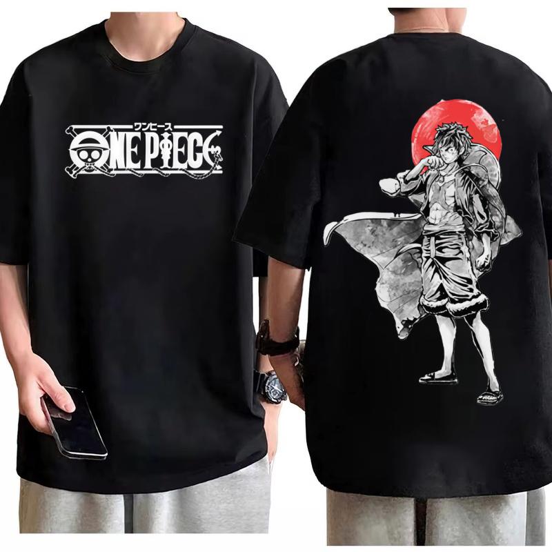 One Piece Monkey D Luffy Retro Ink Wash TShirt Men Cotton Anime Graphic Tee Casual Streetwear Print Comfortable Fit Top