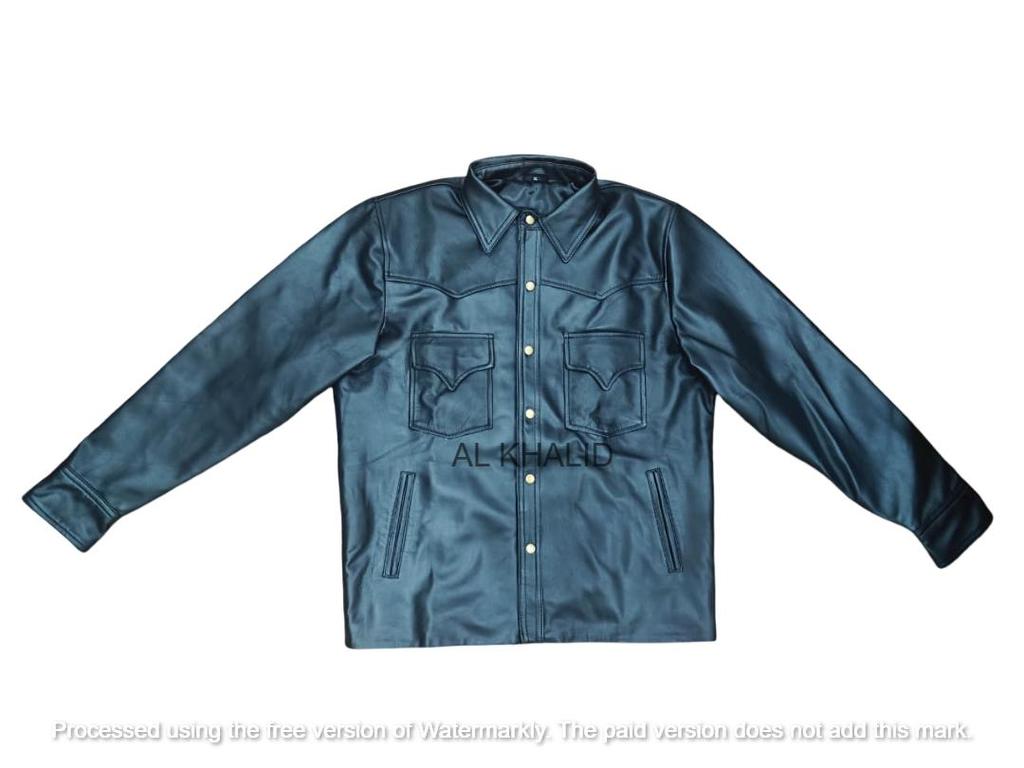 AL KHALID Real New Men's Black Leather Shirt Real Lambskin Causal Fashion Wear Shirt