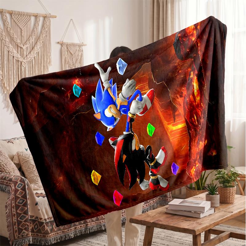 Sonic the Hedgehog Printed Flannel Blanket, Skin Friendly Warm Throw for Indoor Couch Bed Daily Use