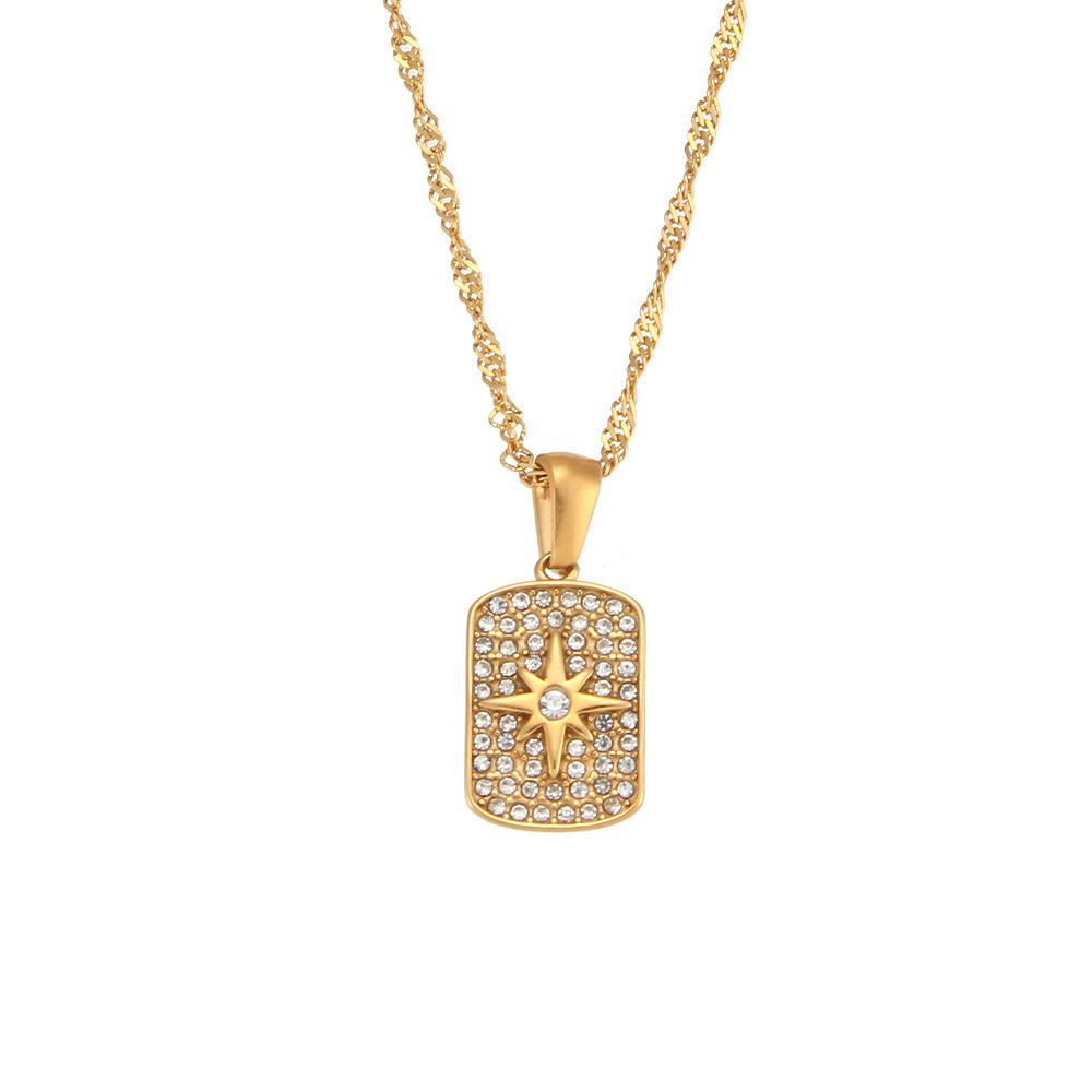 Fashion Star Pendant Necklace Stainless Steel Zircon Necklace Square Pendant Necklace for Women 40+5cm&Fashion Popular золотой