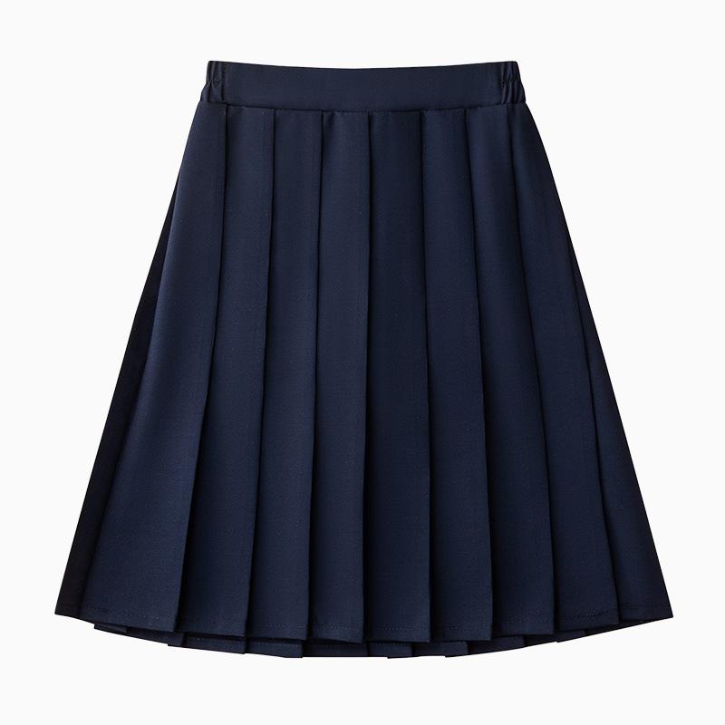 Anti-wrinkle Kids Girls Pleated Skirt Solid Color Midi Length Preppy Style Versatile Casual School Skirt for Girls Daily Wear