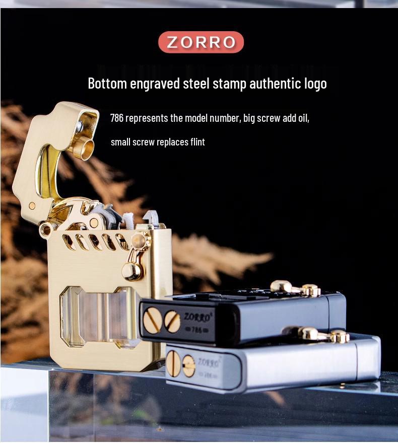 Zorro Cyber Mecha Kerosene Lighter with One-Key Ejection and Transparent Rocker Arm - Classic Gift for Men