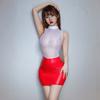 Women Sexy Exotic Dresses Mesh Spliced Patent Leather Bodycon Dresses See Through Nightwear Porno Clubwear Erotic Lingerie