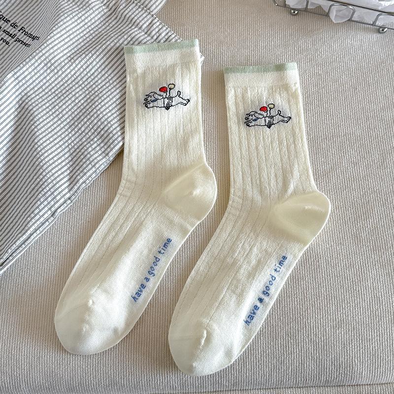 

Cartoon Socks - Summer Light-weight Mid-calf Socks with Perforated Mesh for Ventilation, Cute Dog Pattern, Without Bones - Pile Socks 1 pair