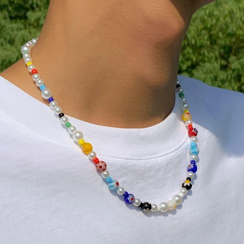 

Ingemark Boho Imitation Pearl Choker Necklace for Men Vintage Simple Mixed Color Beads Neck Accessories 2026 New Couple Jewelry