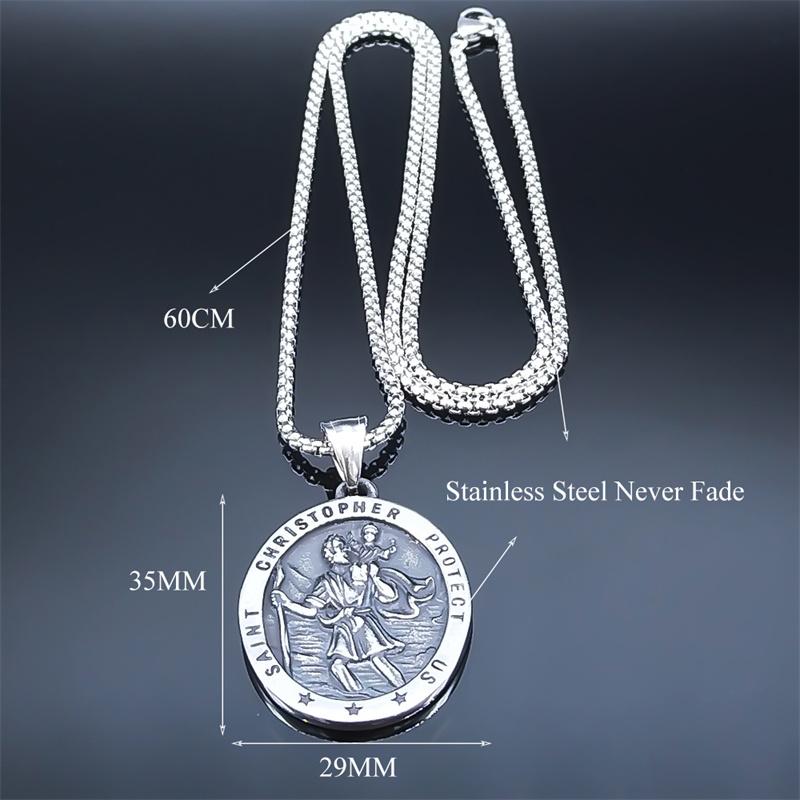 Saint Christopher Protect Us Cross Medal Necklace Stainless Steel Archangel Saints Protection Amulet Necklaces Jewelry NZZ303S05