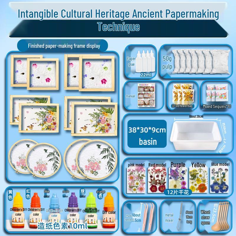 DIY Ancient Papermaking Kit for Kids: Educational Flower & Plant Pulp with Wooden Frame Screen Tools