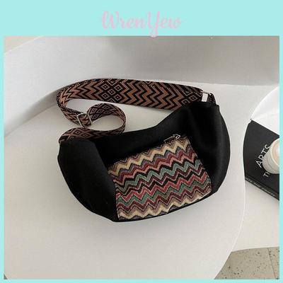 Fashion Ethnic Style Canvas Large Capacity Casual Bag 2024 New Korean Winter Striped Waist Bag Single Shoulder Diagonal Bag Blue