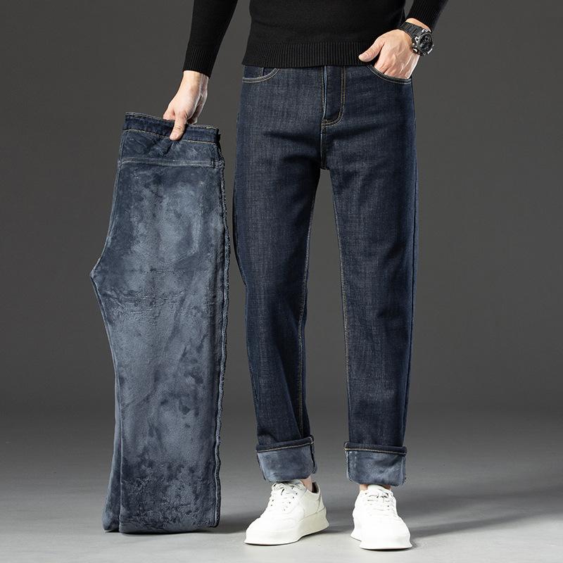 Autumn and Winter Velvet Jeans Loose Straight Trousers High Waist Casual Elastic Trousers Thickened and Warm