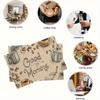 4pcs Linen Placemats, Morning Coffee Theme, Suitable for Kitchen Dining Table Decor, Home Dinner Party Table Decoration, Household Decorative