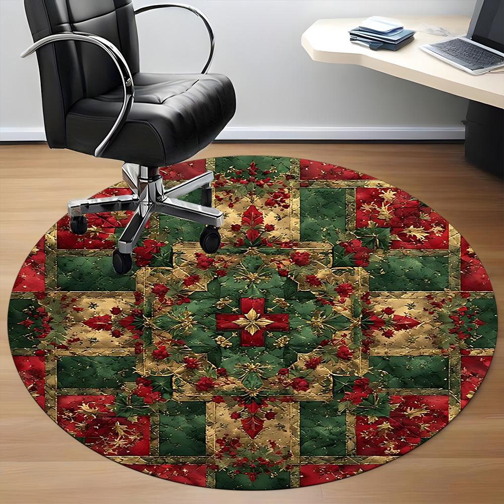 1pc Christmas Quilt Office Round Rug, Carpet for Office, Gaming, Lightweight Round Floor Mat yy260205062