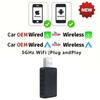 2 In 1 Wired To Wireless Carplay Adapter for IOS Android Wi-Fi 6 Bluetooth 5.4 Auto Smart USB Dongle Plug and Play Carplay Wireless Adapter
