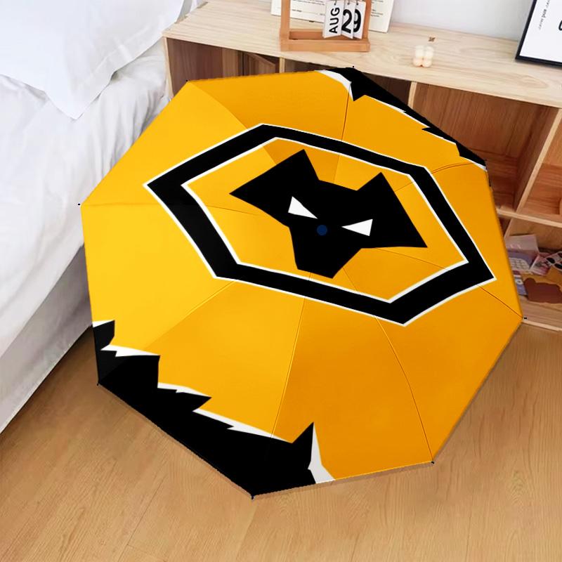 1PC Wolves Football Club Emblem Printed Umbrella Folding umbrella, automatic umbrella 8-Frame for Travel, camping Fan gifts Christmas Gifts