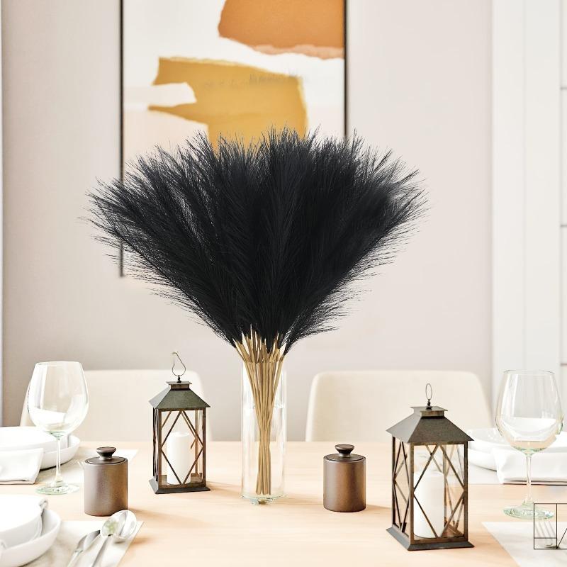 10pcs/20pcs Black Artificial Pampas Grass Fluffy Faux Boho Chic Decor Vase Fillers Halloween Party Wedding Centerpieces Decor