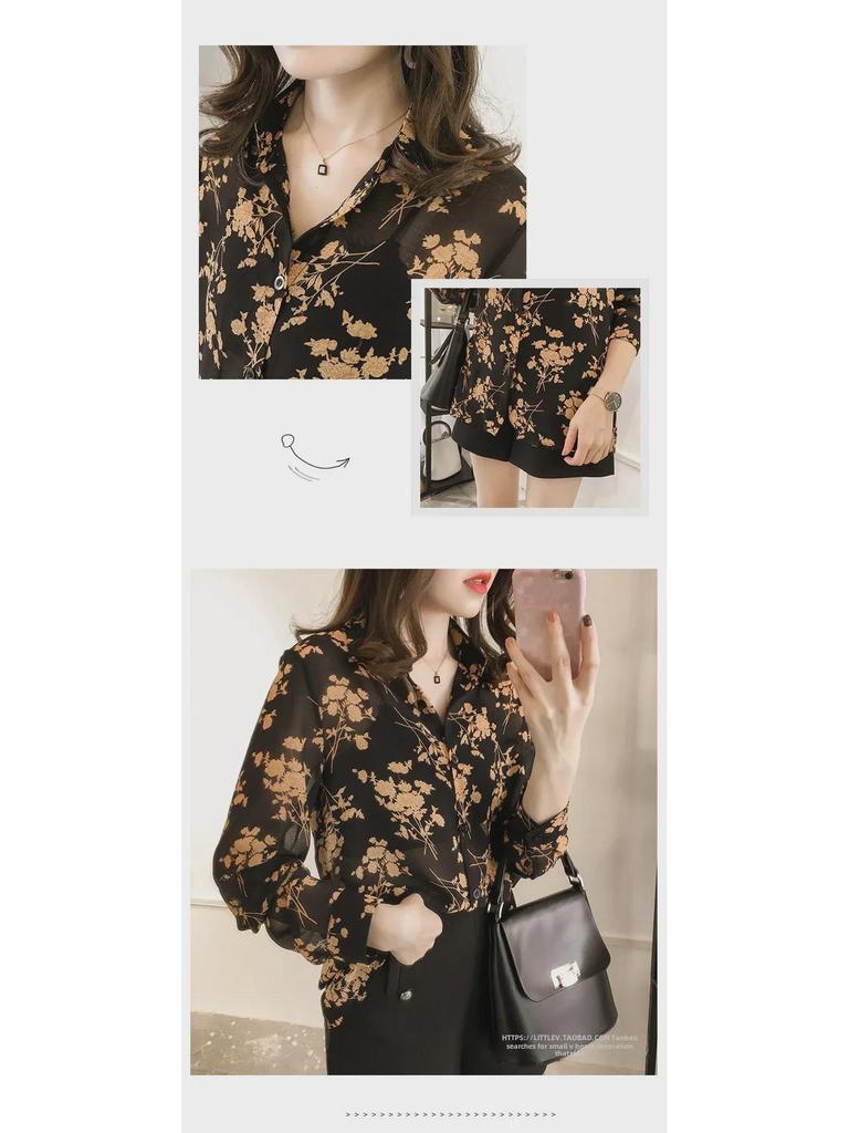 Women's 2024 Chiffon Long Sleeve Korean Style Slimming Shirt - Trendy Loose Fit