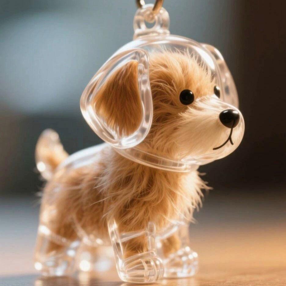 Cute Cat & Dog Fur Keychain Pendant - Creative Transparent Souvenir Gift