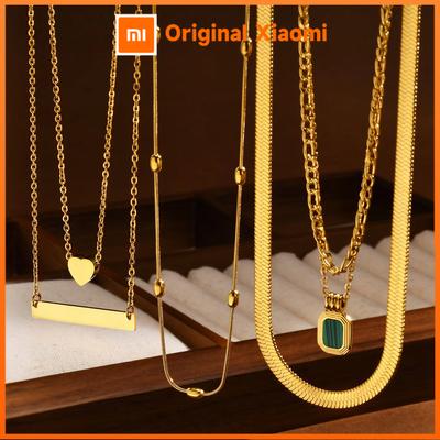 Vnox Classic Gold Plated Various Chain Necklaces,Stainless Steel Square Heart Pendent Necklace For Girl,Clavicle Collar Jewelry