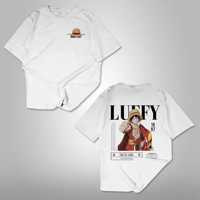 One Piece Luffy Cotton Tshirt Unisex Women Short Sleeve Tee Harajuku YK Doublesided Graphic Print Streetwear Top for Daily Wear