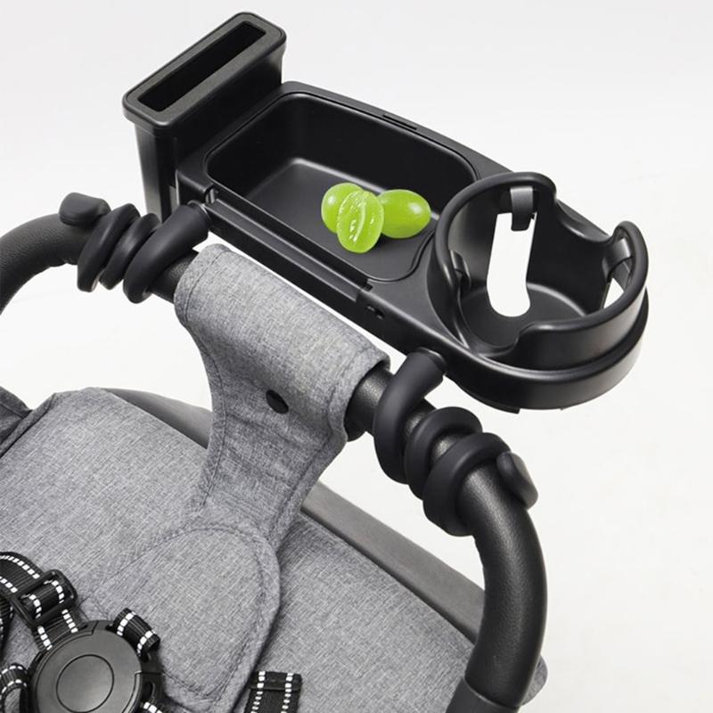 Baby Strollers Snacks Tray with Cup Holder, Food Tray with Lid Multifunctional Organiser Removable Phone Storage Slot