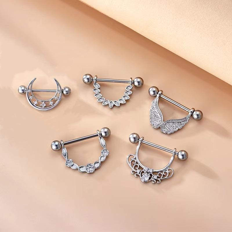 Stainless Steel Winged Zircon Nipple Ring Body Jewelry