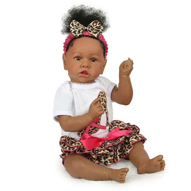 Baby Reborn 22 Doll African American Doll Silicone Vinyl Newborn  Dress Dolls