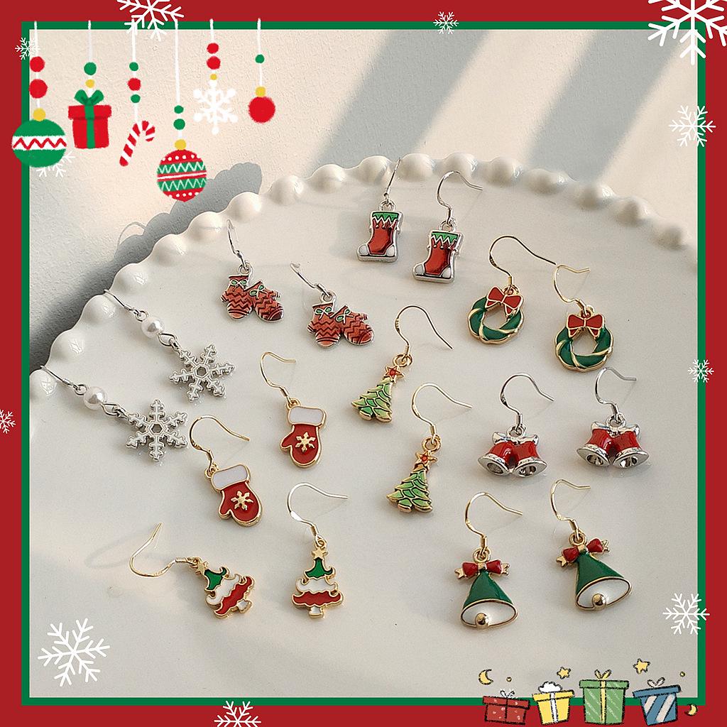 Festive Christmas S925 Silver Needle Women's Drop Glaze Earrings - Elegant Holiday Jewelry.