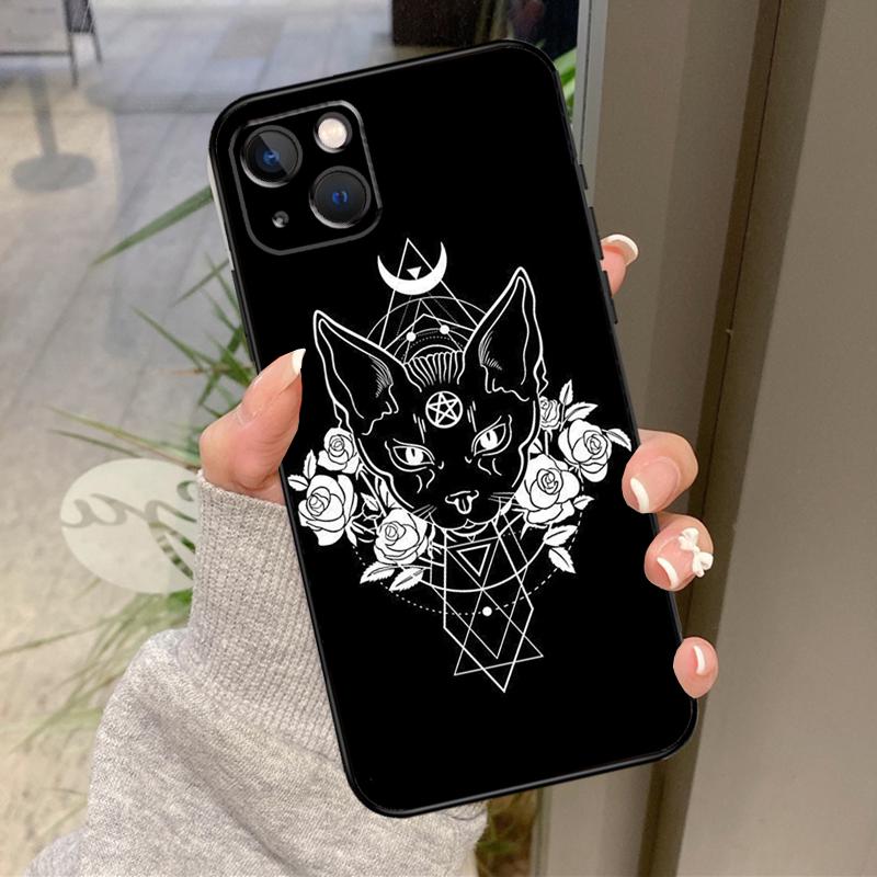 Moon Tarot Witch Cat Phone Case For iPhone 16 15 14 Pro Max 11 12 13 Pro Max Mini XR 16 15 Plus 16e Back Cover