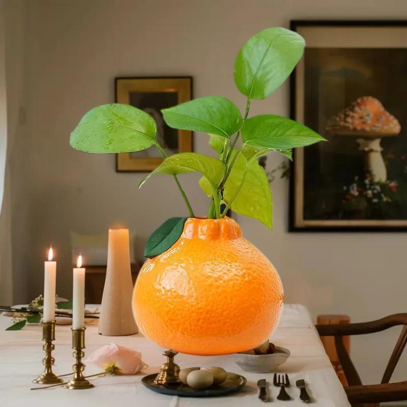 Creative Tabletop Decoration With Orange Fruit Shaped Vase