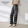 Mark Fairwhale Women's High-Waist Plaid Wide-Leg Casual Pants