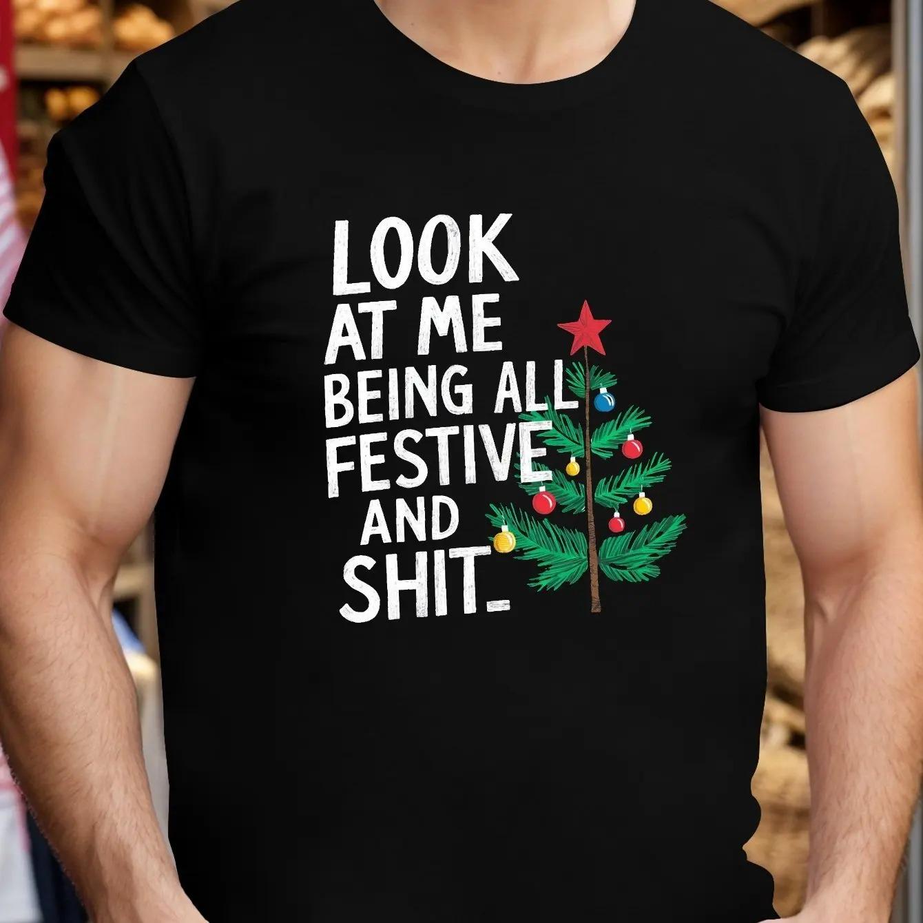 MenS Christmas Graphic TShirt Funny Holiday Saying Shirt with Red Green Accents Casual Christmas Party Outfit Men Clothing S
