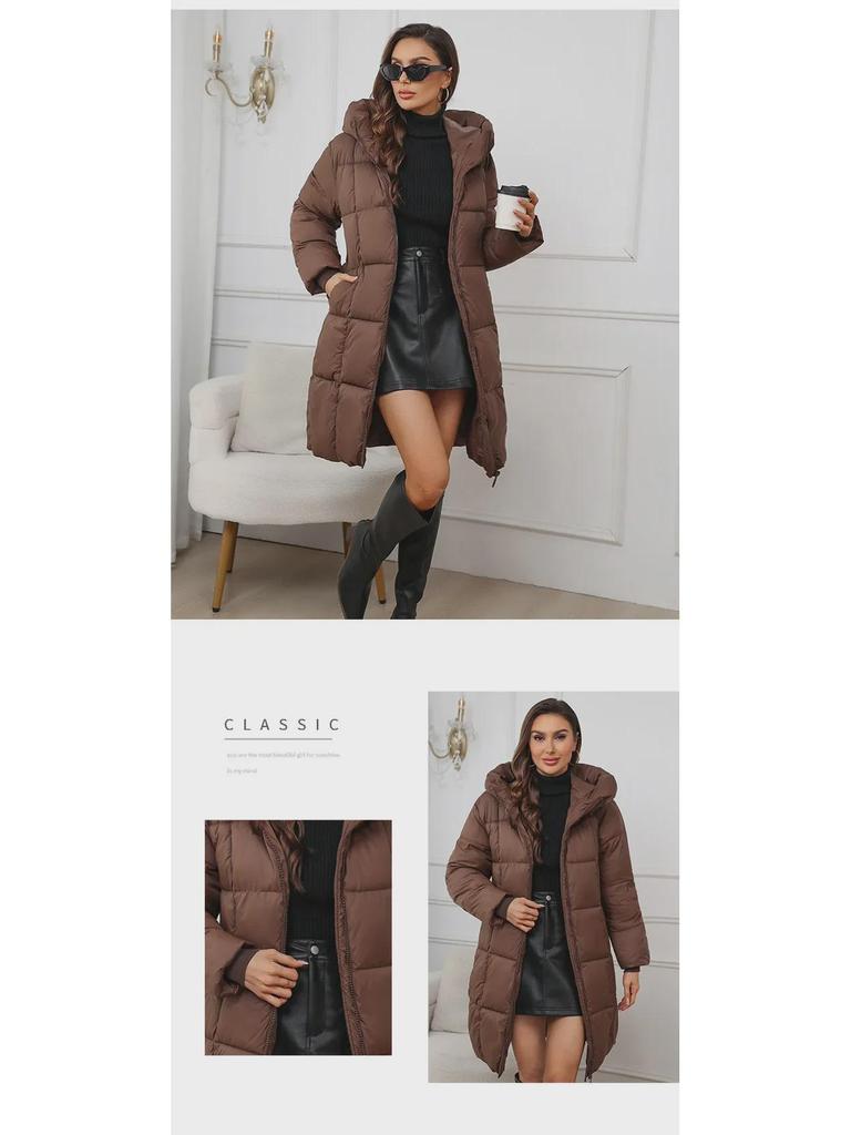 Damen Winter Slim-Fit Lange Daunen-Baumwolljacke, Verdickt & Knielang.