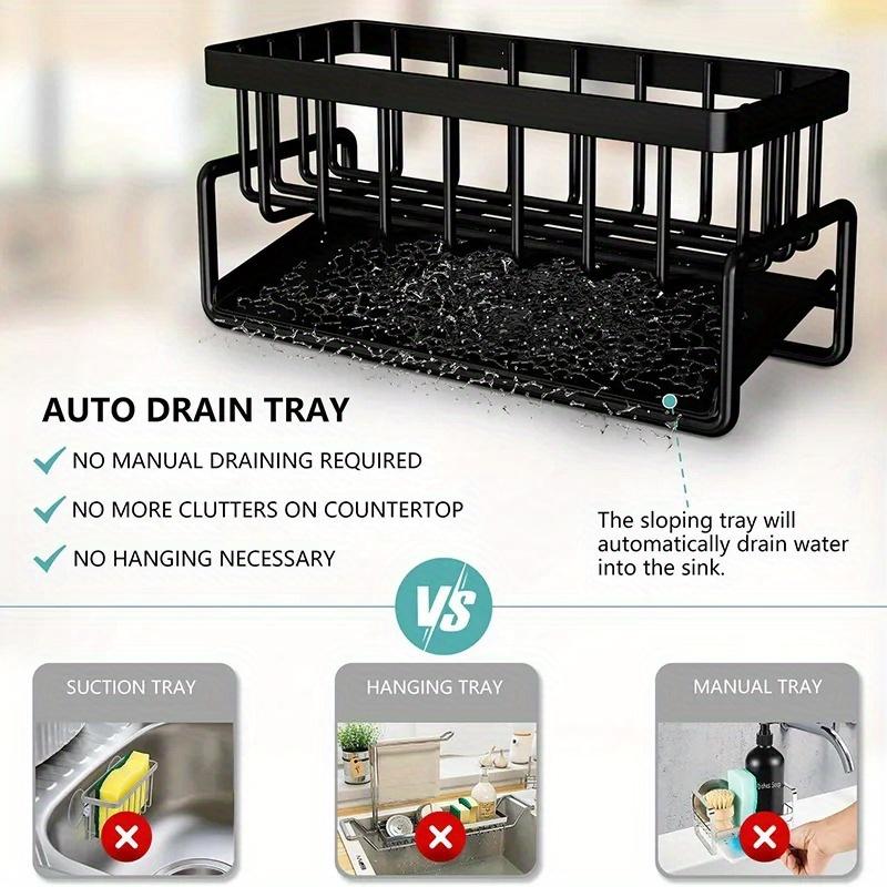 Küchenspülbecken-Regal-Organizer Küchenspülbecken-Schwammhalter mit abtropfendem Tablett Spülmittel-Scheuerbürsten-Lappen-Regal Edelstahl.