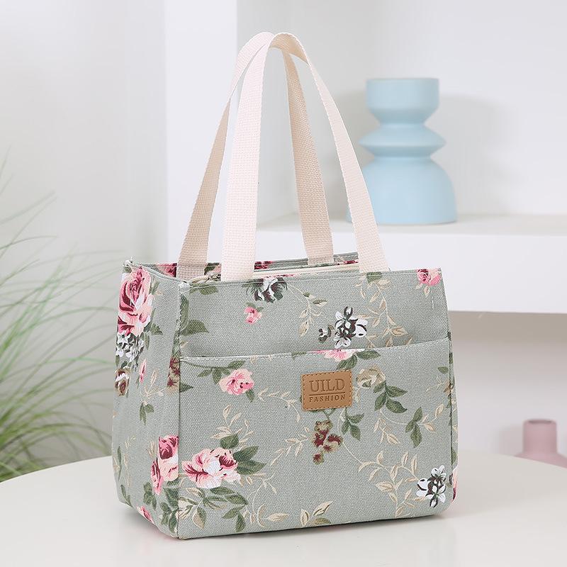 New canvas fashionable and lightweight handbag, hand carry to go to work, bring rice, lunch bag, aluminum foil insulation layer, lunch box bag