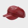 PU Leather Newsboy Cap Solid Color Peaked Cap Creative Gift Beret Hat  Cold Weather Use