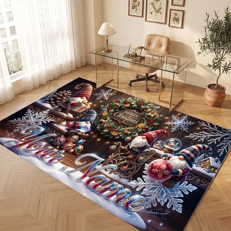 Christmas Theme Soft Crystal Velvet Rug Custom Name & Text Print Non Slip Floor Rug for Bedroom Living Room