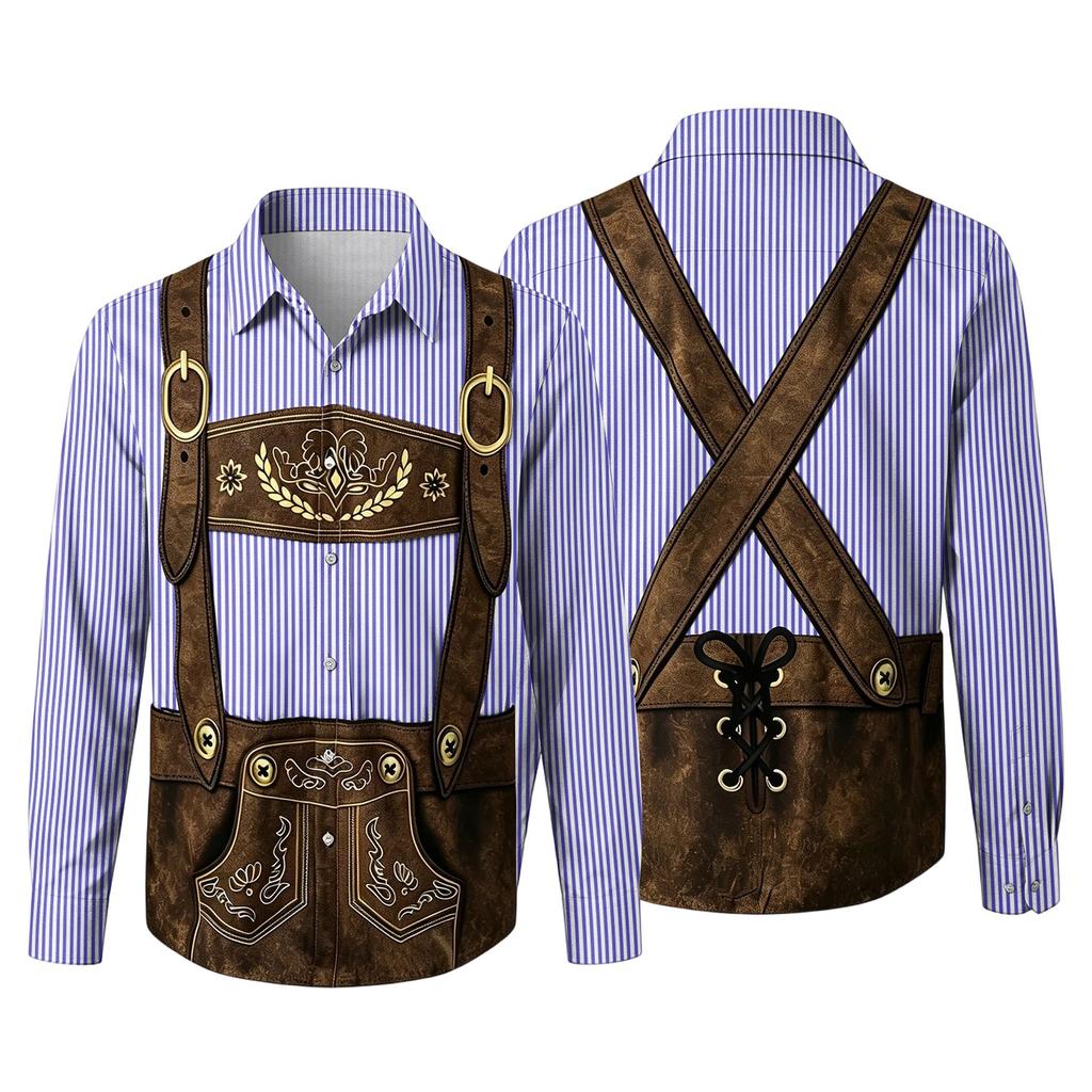 Men's Loose Fit Long Sleeve Shirt 3D Print Oktoberfest Style Button Down Shirt Casual Vintage Design Breathable Fabric Suitable for Outdoor Party