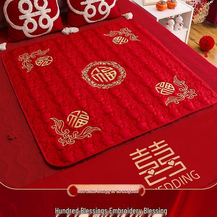 Red Wedding Bride Cushion: Extra Large Embroidered Dowry Quilt, Thick Happy Sitting Cushion