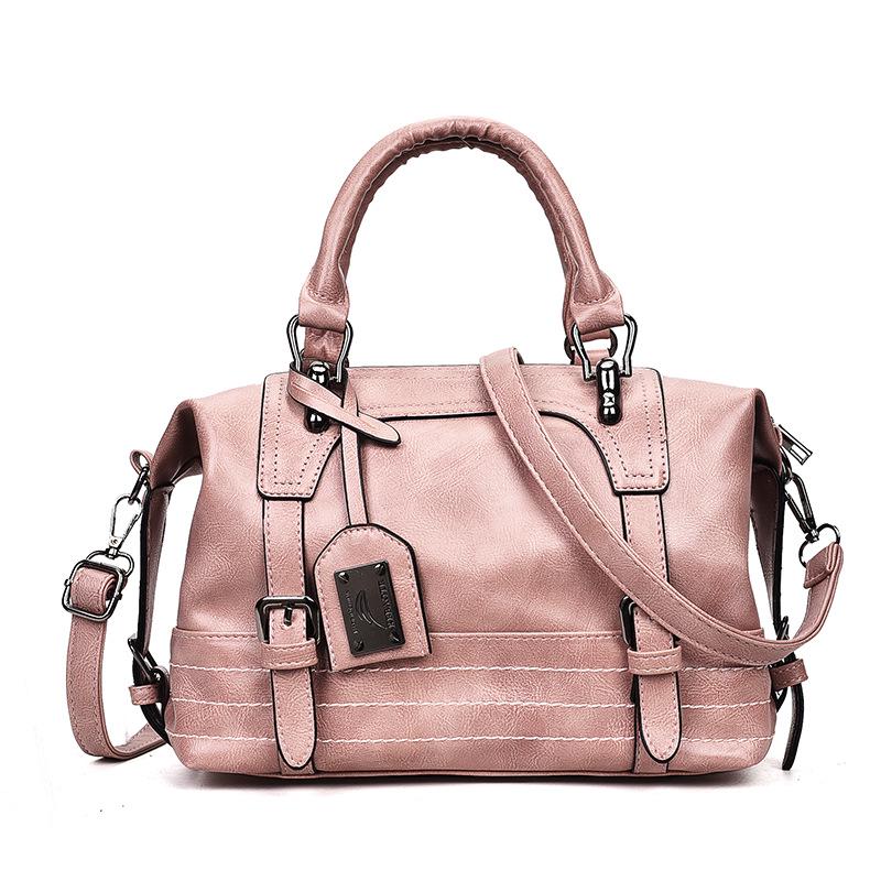 Retro Oil Wax Leather Boston Handbag, Large Capacity Shoulder & Crossbody Women's Bag