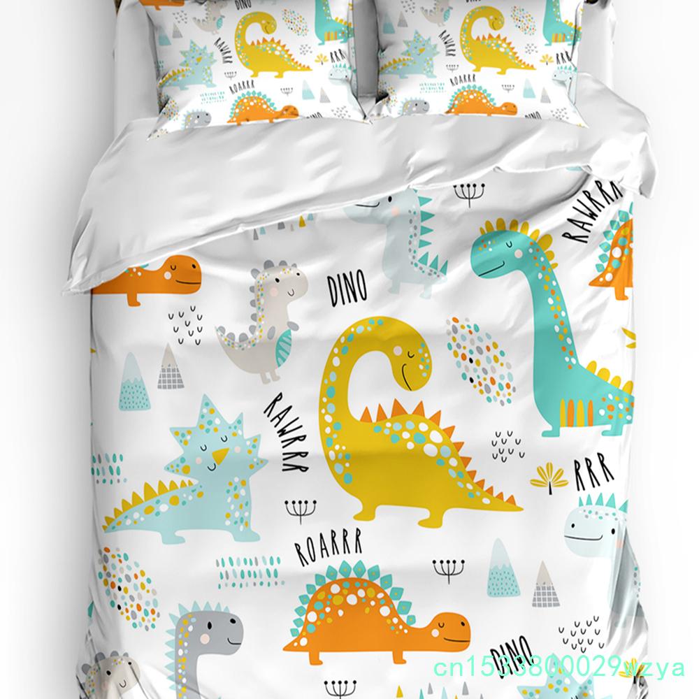 3pcs Bedding Set Cute Cartoon Dinosaur Kawaii Home Textile Duvet Cover Pillow Case Boy Kid Teen Girl Bedding Covers Set